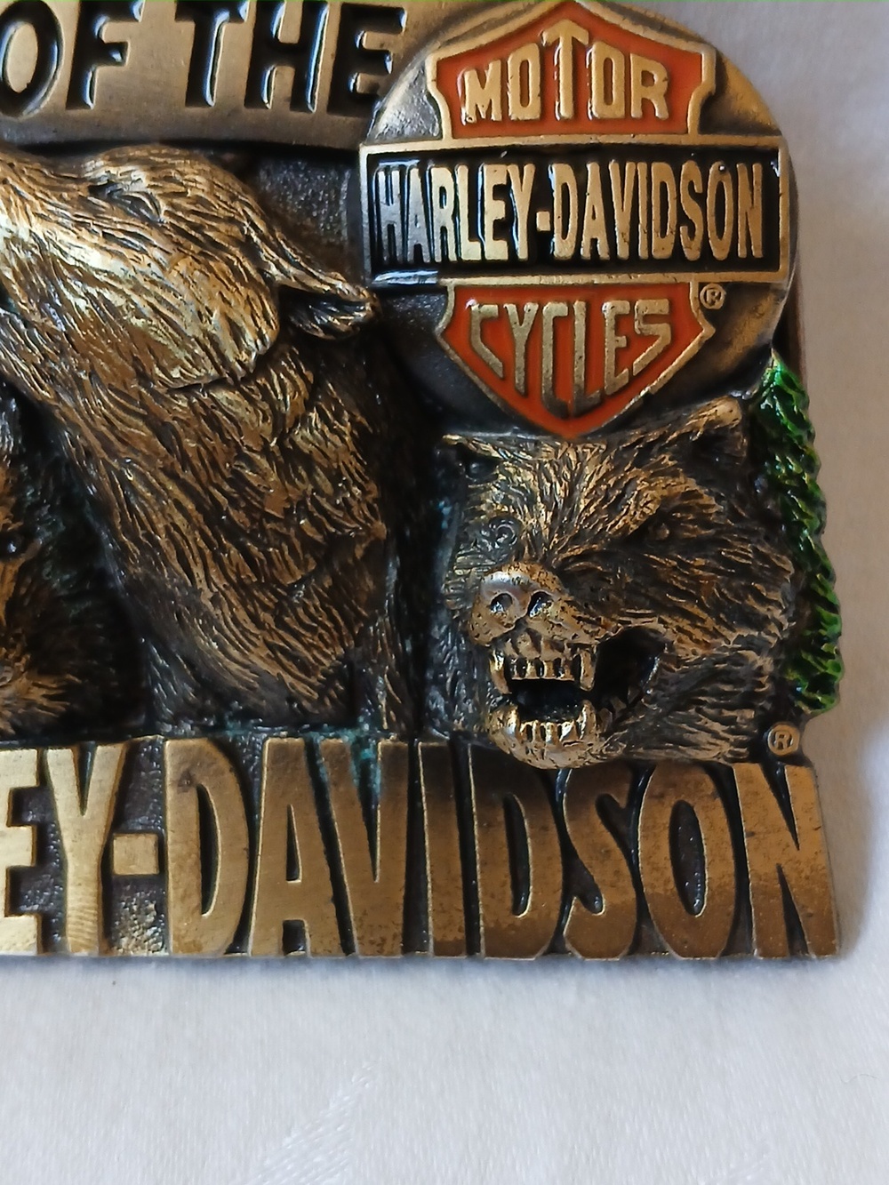 Vintage 1994 Harley Davidson Brass Belt Buckle CALL of the WILD Wolves Baron USA - Picture 3 of 10